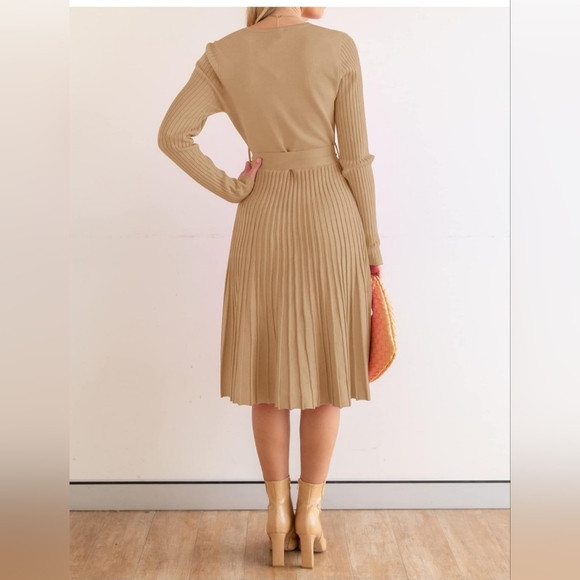 ZESICA Women's 2024 Fall Long Sleeve Wrap V Neck Ribbed Knit Pleated A Line - Picture 4 of 6